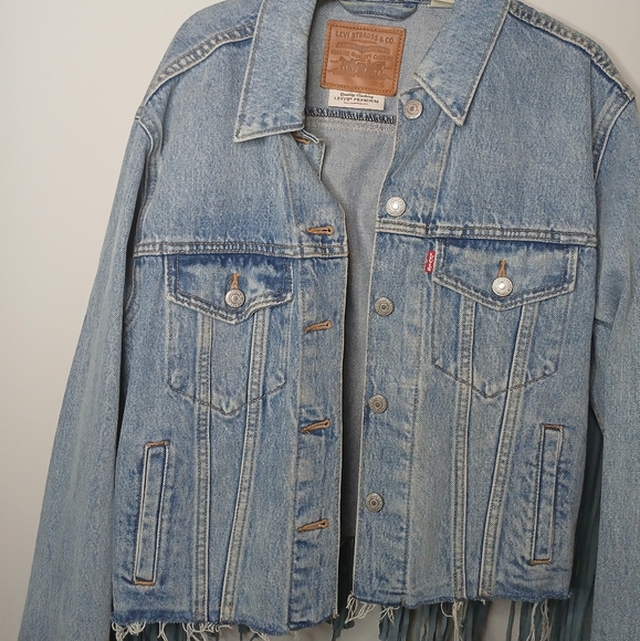 Boho Hippie Levi's Blue Fringe Jean Jacket - Picture 3 of 3
